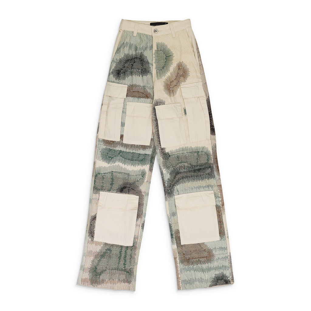 IVORY CAMOUFLAGE EMBROIDERY PANTS