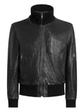 Dolce & Gabbana ribbed-collar leather jacket