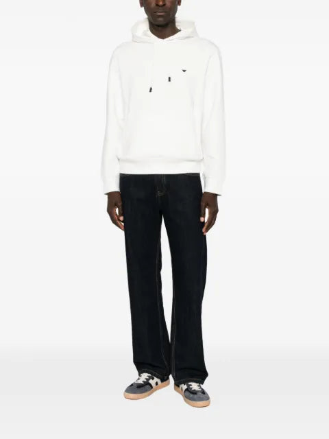 Emporio Armani double jersey hoodie with embroidered micro eagle logo