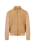 Canali suede-panelled ribbed-knit jacket