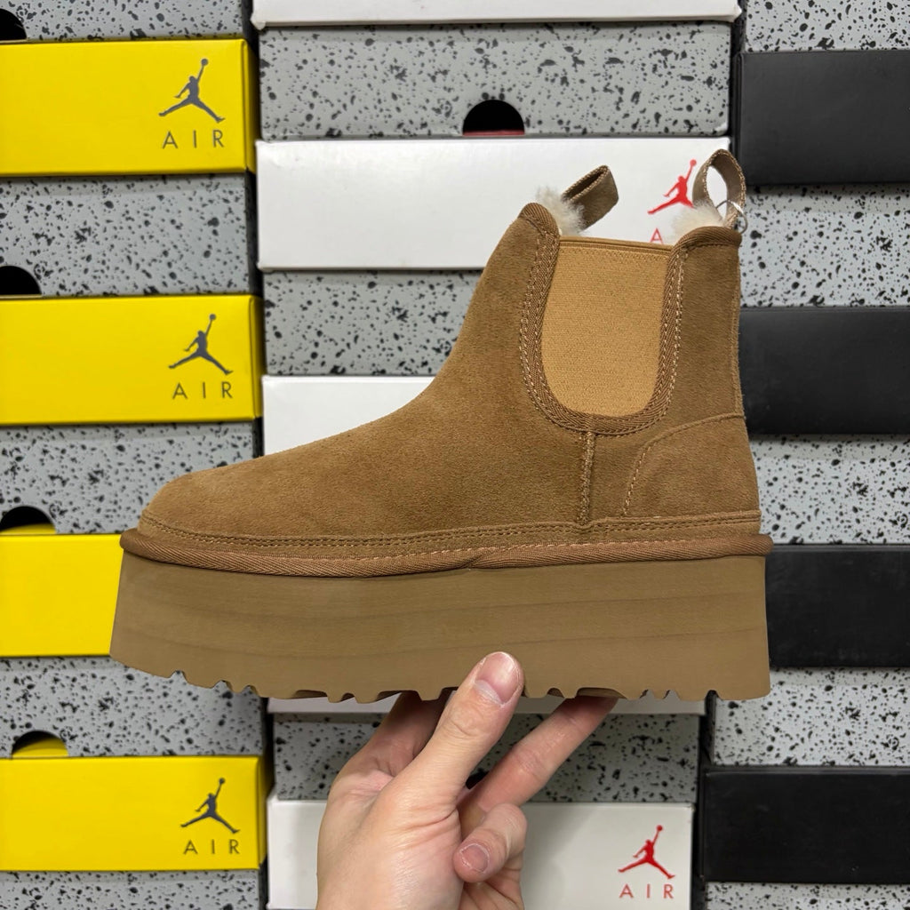 UGG Chelsea Platform Ankle Boot – Women’s Suede Boot with Metal Ring Pull Tabs & Lug Sole in Wheat