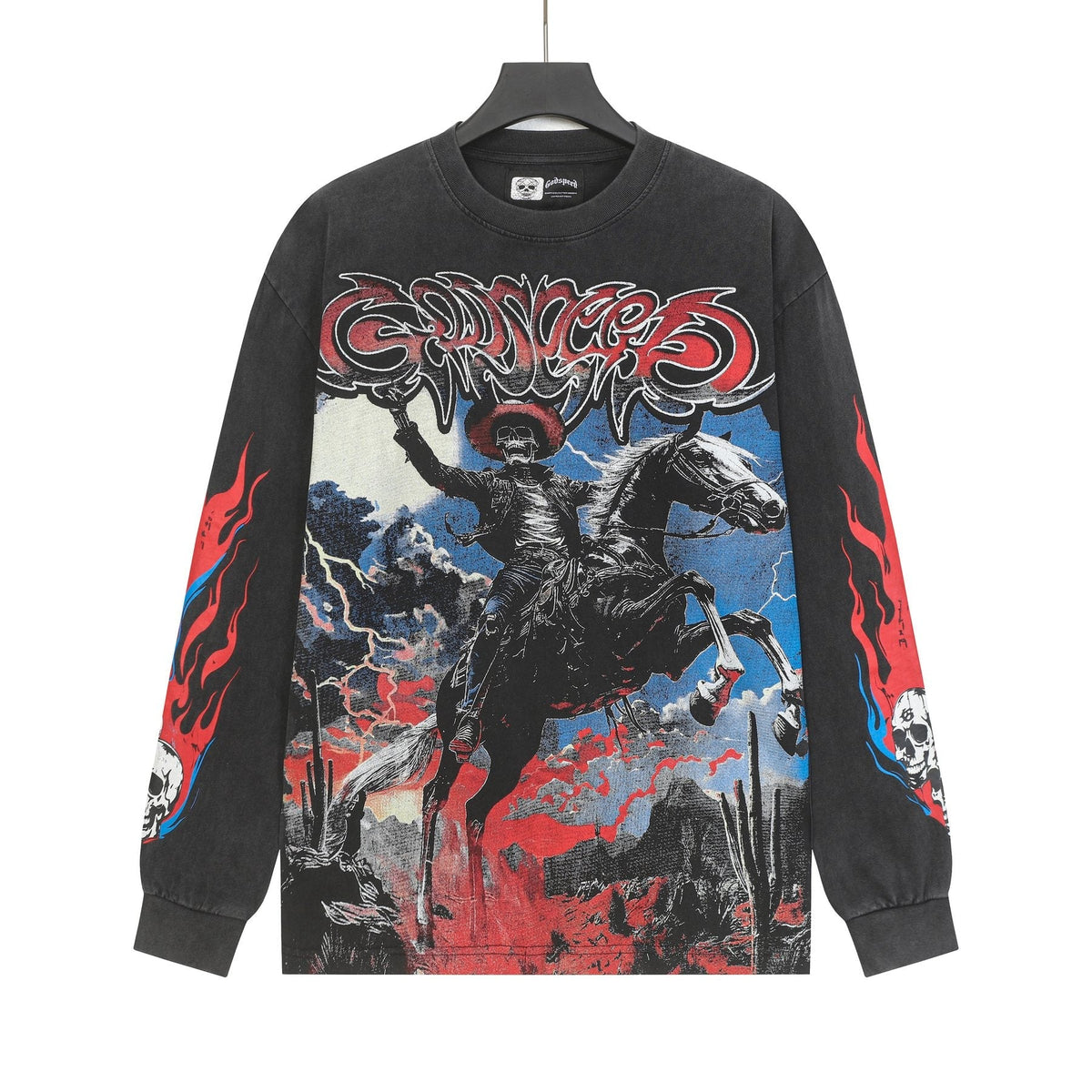 Godspeed Washed Black Cowboy Graphic Long-Sleeve T-Shirt
