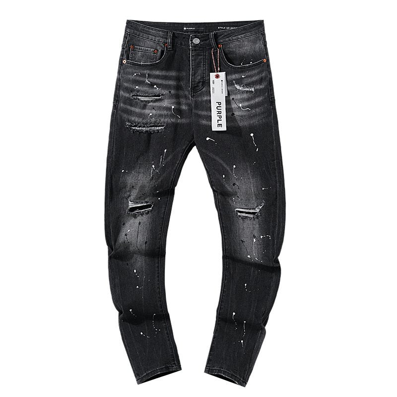 Purple Brand Paint-Splatter Distressed Black Jeans