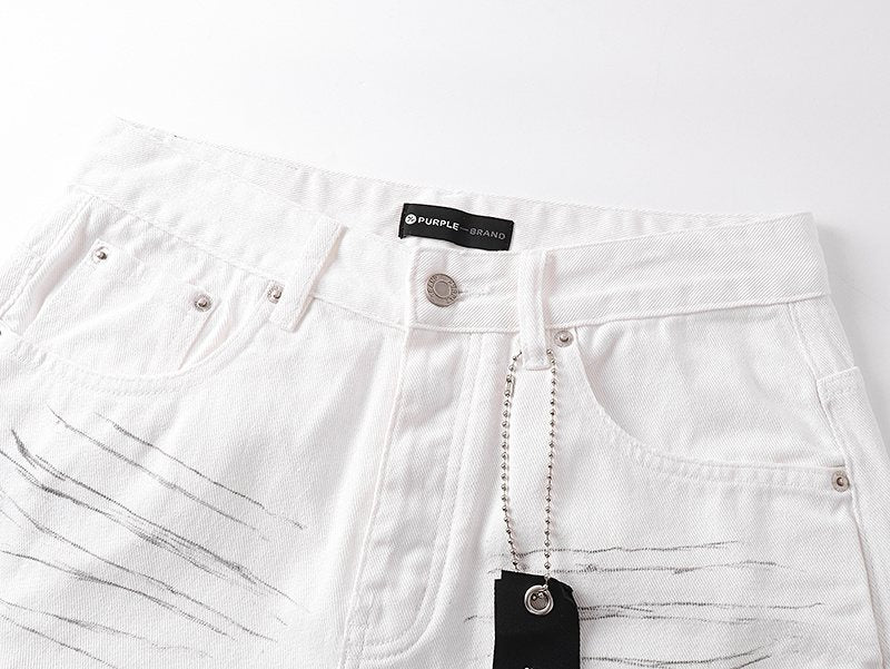 Purple Brand White Distressed Straight-Leg Button-Fly Jeans