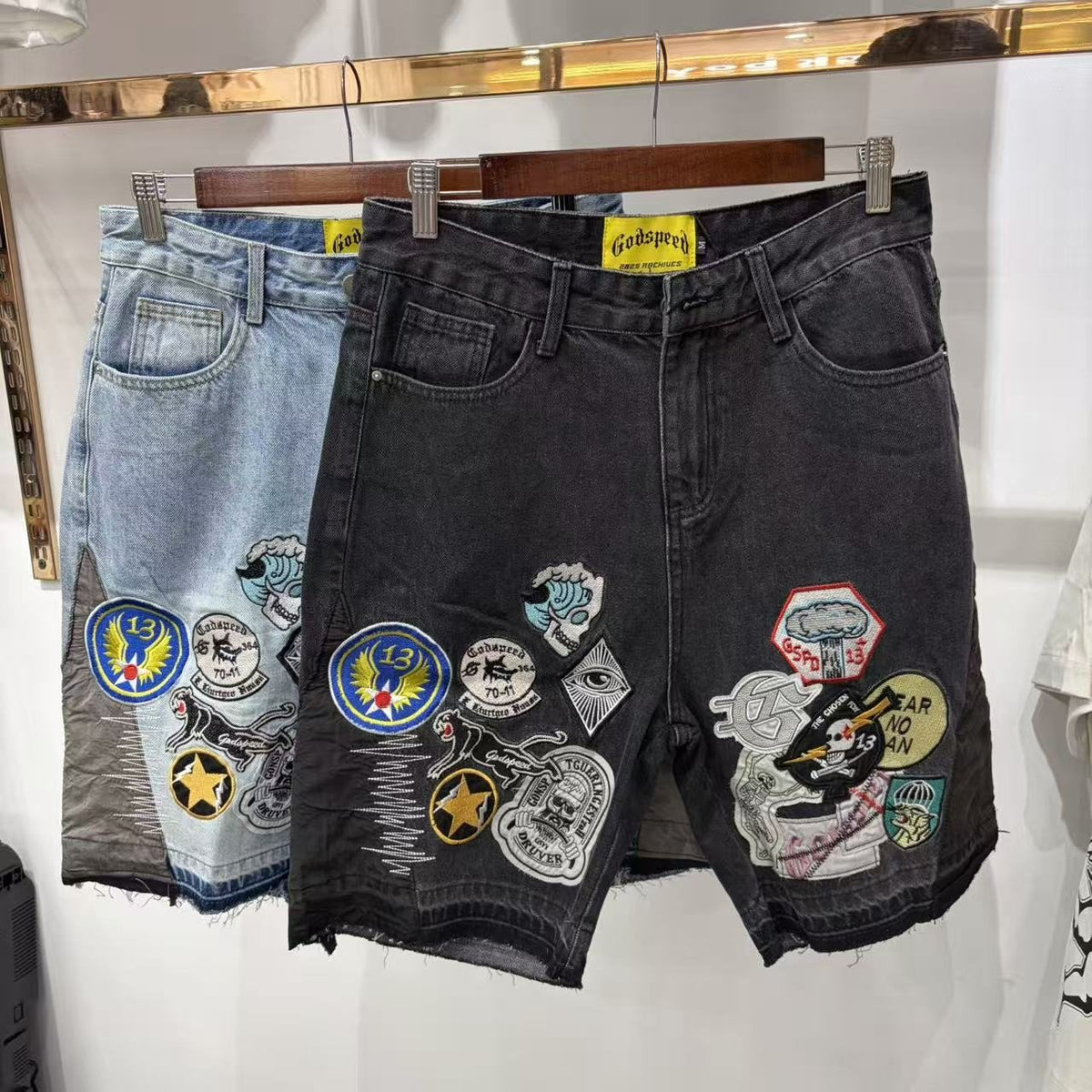 Godspeed Fear No One Patch Denim Shorts