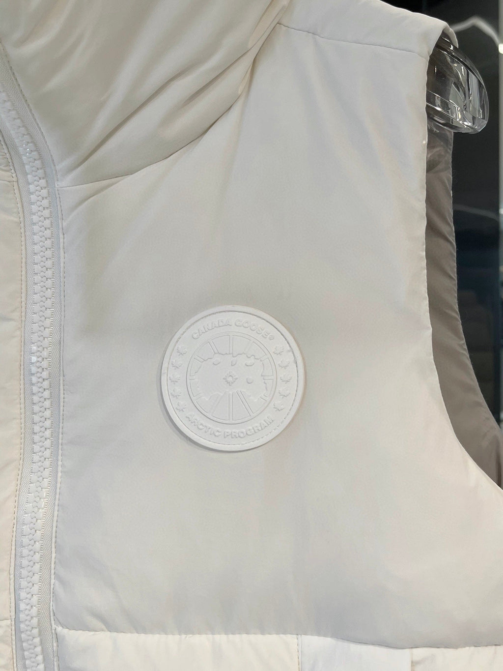 Canada Goose Puffer Vest in White with Stand Collar and Tonal Logo
