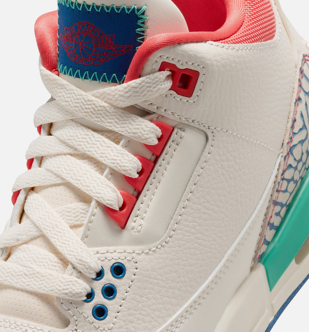 Air Jordan 3 Retro Play Your Way Grade School Sneakers - Chalk/Track Red/True Blue/Kinetic Green