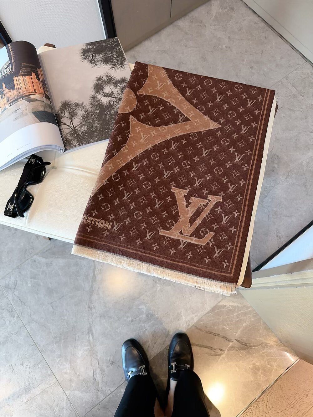 Louis Vuitton Monogram Floral Fringe Scarf