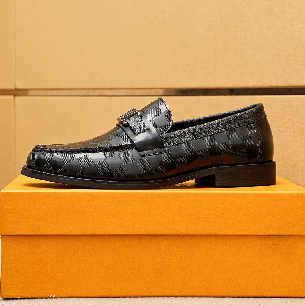Louis Vuitton Black and Dark Gray Check Loafers