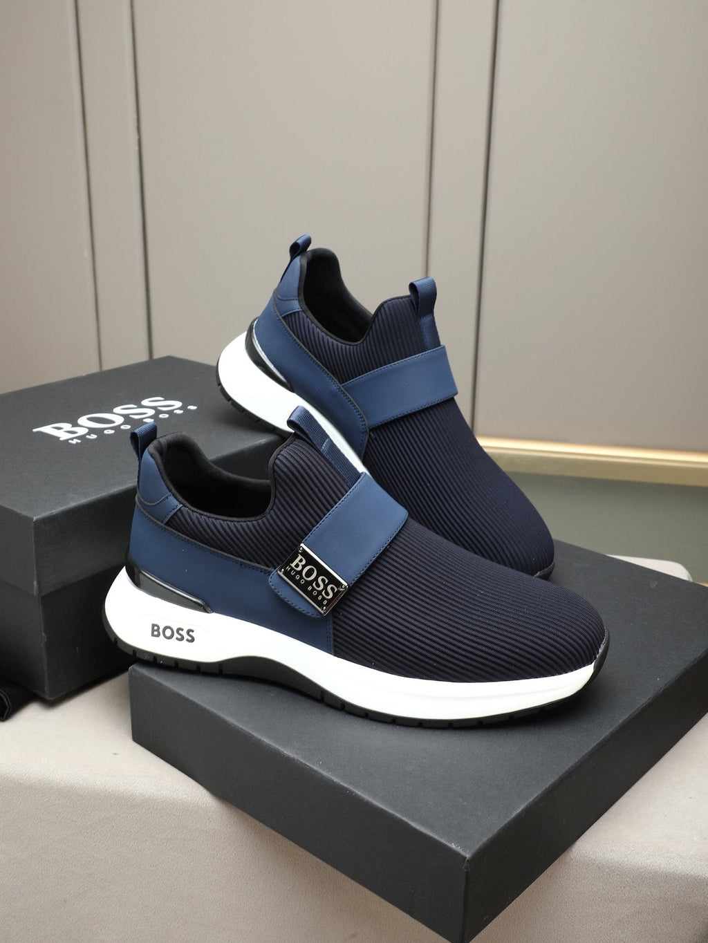 Hugo Boss Ribbed Knit Strap Slip-On Shoes