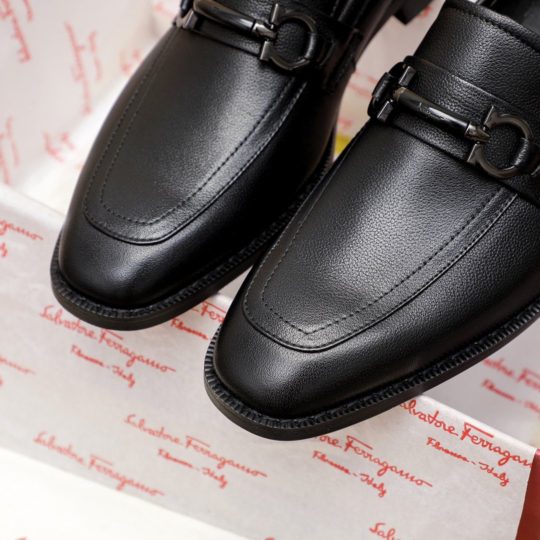 Salvatore Ferragamo Men's Black Buckle Loafers - Rubber Outsole