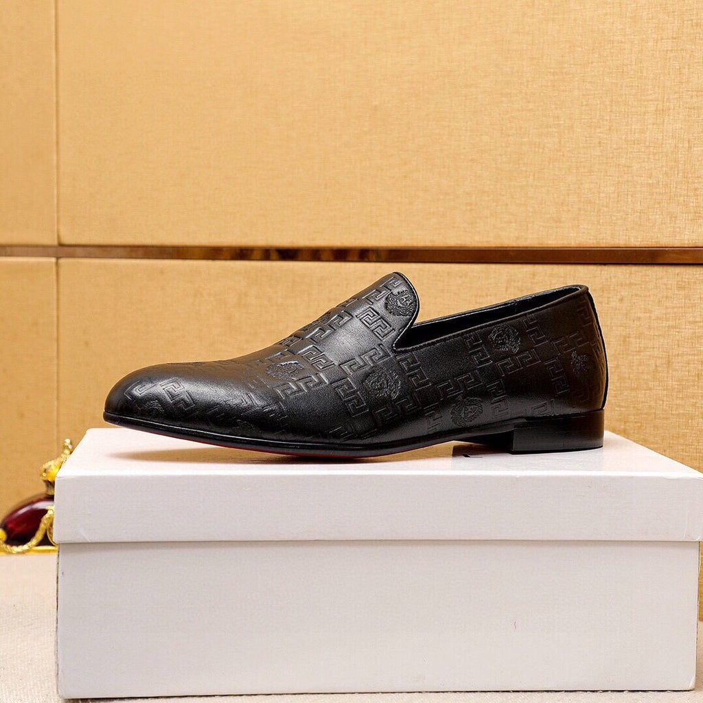 Versace Embossed Leather Slip-On Shoes