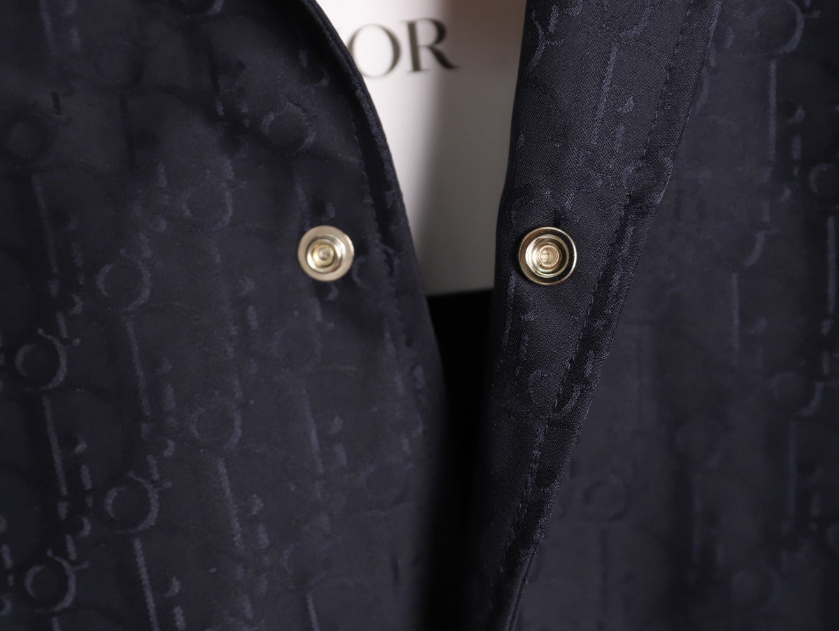 Dior CD Oblique Pattern Button-Front Jacket - Navy