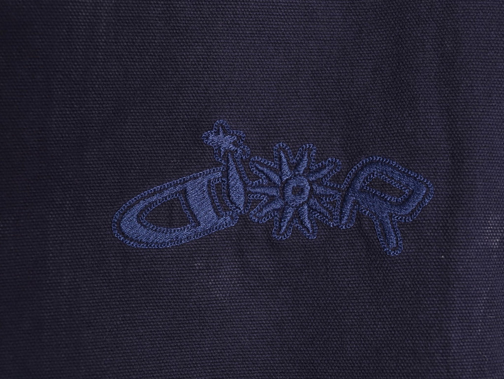 Dior CD Embroidered Zip-Up Hooded Jacket - Navy